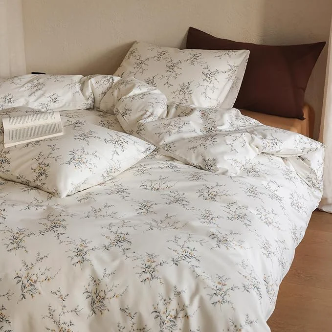 Artisan Floral Full Size Comforter Set Cotton Down Bedding Set Boho Girls Farmhouse Vintage Bedding Comforter Sets Fluffy All Season Lightweight Women Bed Comforter with 2 Pillowcases Soft