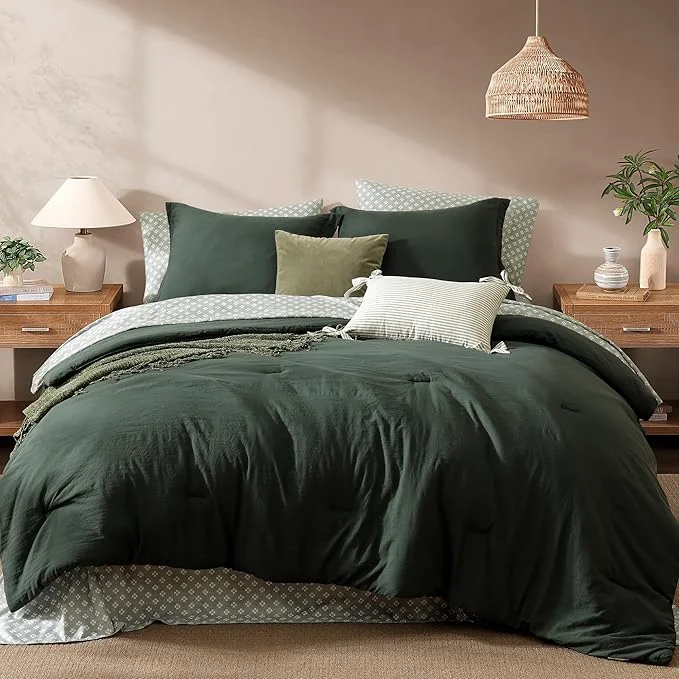 Casual Monbix California King Size Comforter Set – 7 Pieces Deep Forest Prewashed Bed in a Bag Bedding Sets with Comforters All Seasons Ultra Soft Comforter Bed Set with Sheets Pillowcases amp Shams Unique