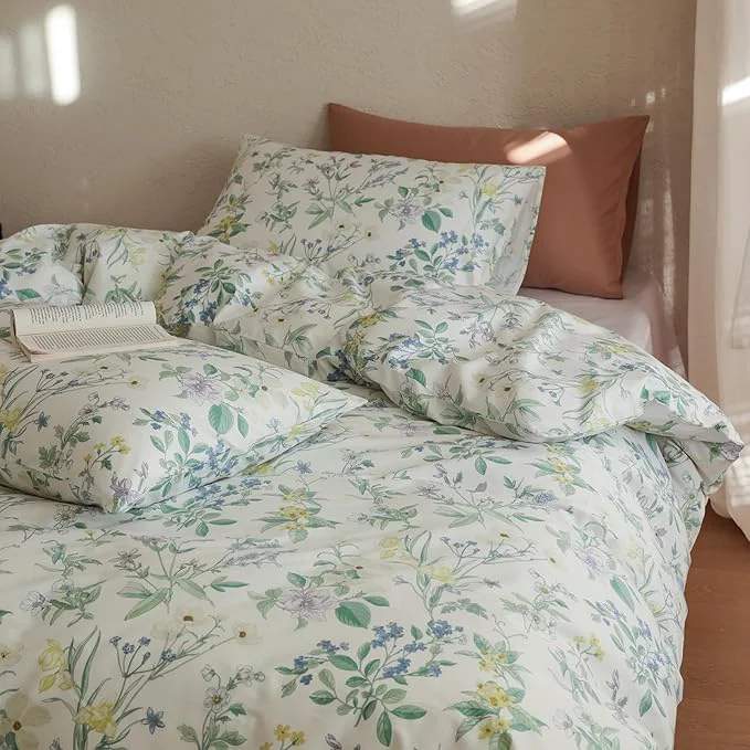 Eco-Friendly Floral Comforter Twin XL Down Light Weight Bedding Set Cute Soft Cotton Girls Bedding Comforter Sets Flower Fluffy Boho Cozy Bed Comforter with 2 Pillowcases Verified