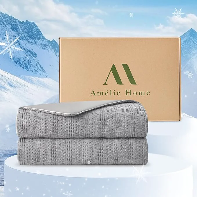 Traditional Amélie Home Waffle Cooling Comforter King Size Q-Max 0.45 Reversible Lightweight Cooling Blanket for Hot Sleepers Breathable Bedding for Night Sweats 106 quot x90 quot Cool Gray Efficient