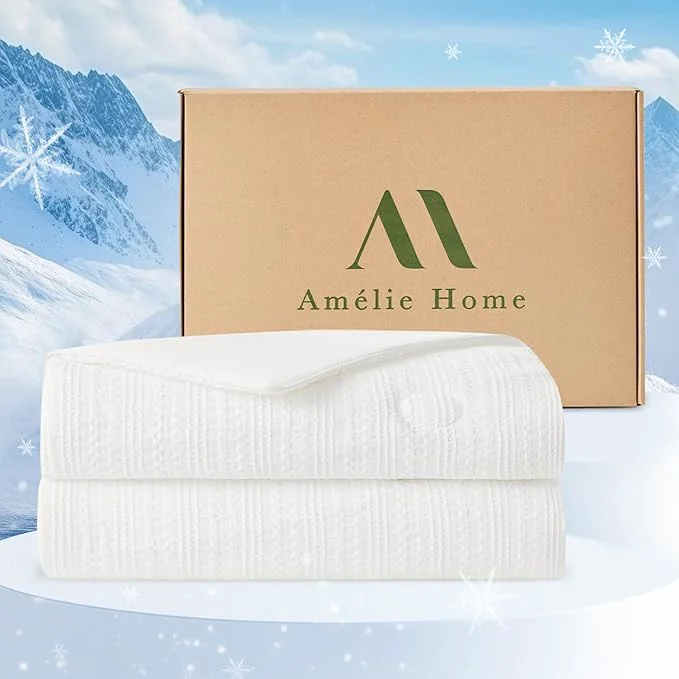 Trendy Amélie Home Waffle Cooling Comforter Twin Size Q-Max 0.45 Reversible Lightweight Cooling Blanket for Hot Sleepers Breathable Bedding for Night Sweats 68 quot x90 quot White Eco-Friendly