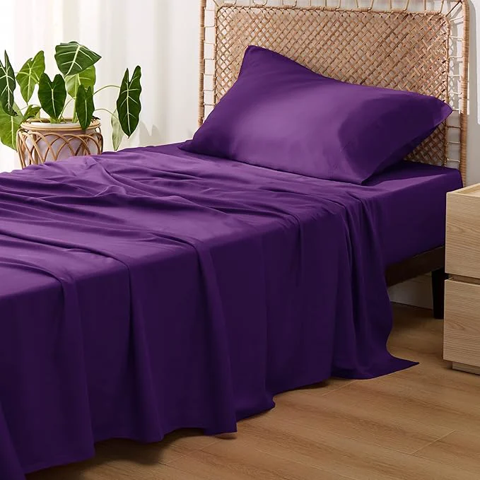 Bedsure Cooling Sheets Twin XL Rayon Derived from Bamboo PureWoven Breathable amp Soft Twin XL Sheet Sets Deep Pocket Up to 16 Inches Hotel Luxury Silky Dorm Bedding for Hot Sleepers Plum Next-Generation