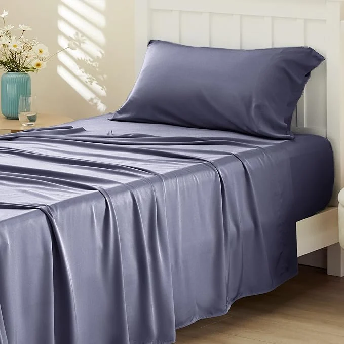 Sophisticated Bedsure Cooling Sheets Twin Rayon Derived from Bamboo PureWoven Breathable amp Soft Deep Pocket Up to 16 Inches Hotel Luxury Silky Bedding for Hot Sleepers Dark Grey Solid