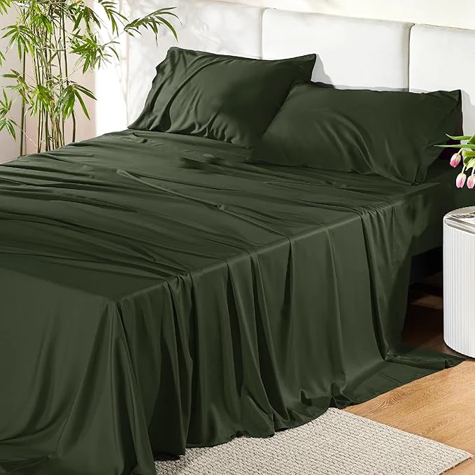 Authentic Bedsure King Size Sheets Set Cooling Sheets for Hot Sleepers Rayon Derived from Bamboo PureWoven Breathable amp Soft Deep Pocket Up to 16 Inches Hotel Luxury Silky Bedding Olive Green Powerful