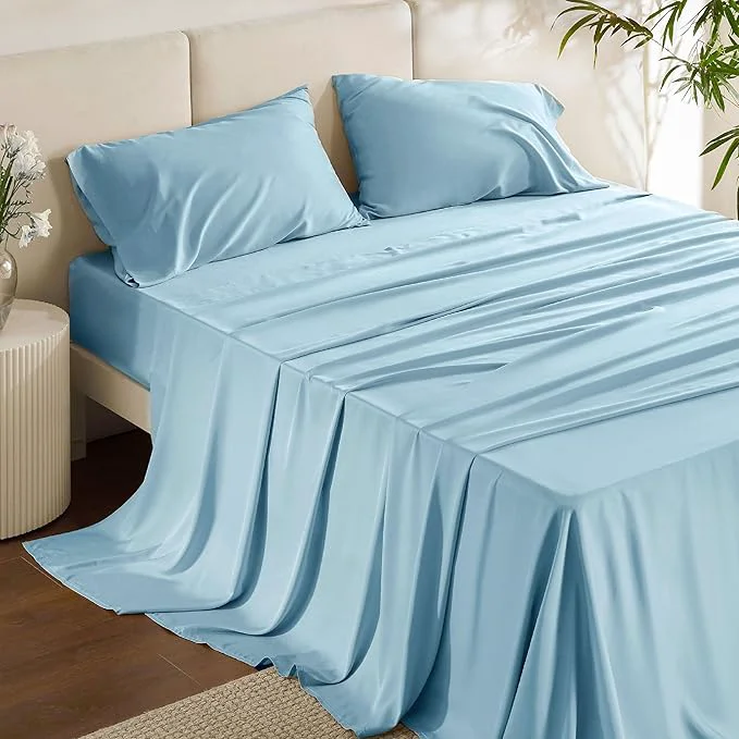 Fast Bedsure King Size Sheets Set Cooling Sheets for Hot Sleepers Rayon Derived from Bamboo PureWoven Breathable amp Soft Deep Pocket Up to 16 Inches Hotel Luxury Silky Bedding Aqua Classic