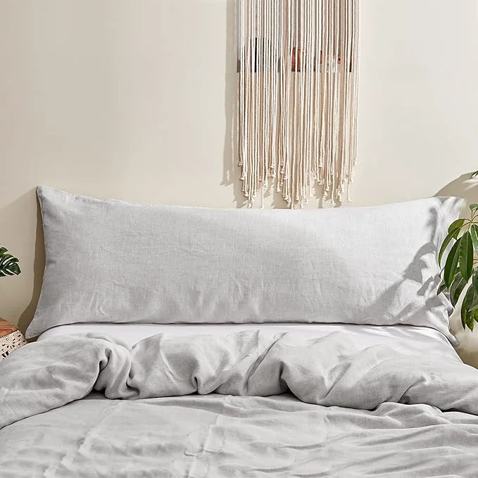 World-Class Simple amp Opulence Body Pillow Cover 20 quot x 54 quot Pure Linen Ultra Soft and Breathable Body Pillowcase with Envelope Closure for Adults Light Grey Quality