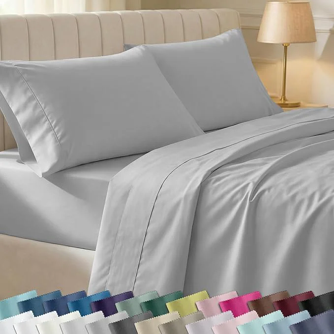 Traditional California Design Den Natural Cotton Sheets Twin XL Sheets Set 400 Thread Count Sateen Bedding for Dorm Rooms amp Adults Deep Pockets Durable – Light Grey High-End