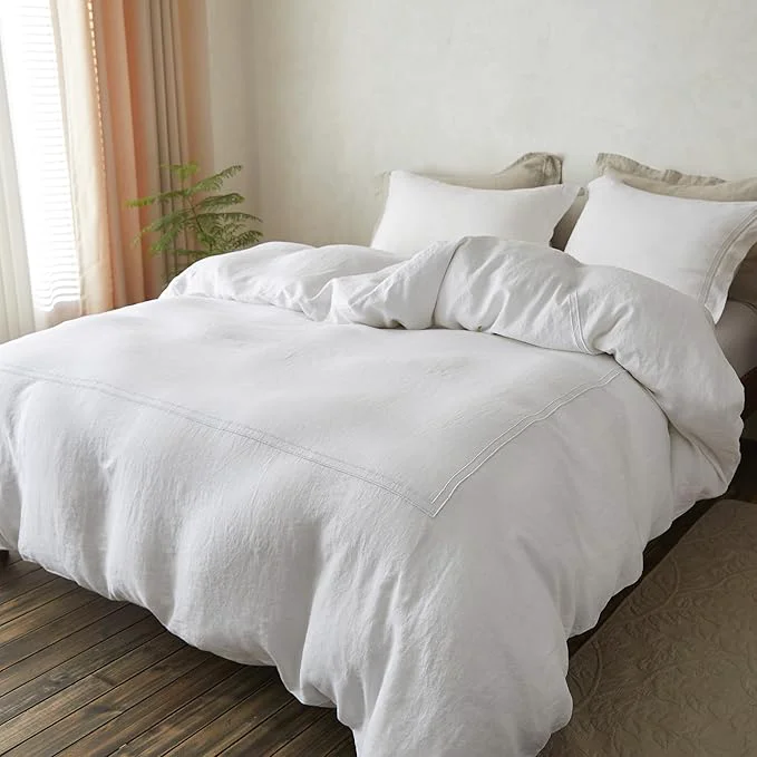 Reliable Simple amp Opulence Washed Linen Duvet Cover Set 68 quot x86 quot – 2 Pieces Soft Farmhouse Comforter Cover Set Double Embroidered with Button Closure – 1 Duvet Cover and 1 Pillowcase White Twin Optimized