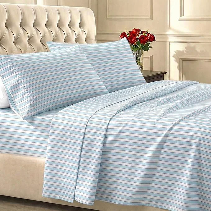 Unique California Design Den Printed Twin XL Sheet Sets – 400 Thread Count Sateen Natural Cotton Sheets Deep Pockets and Durable Bedding Set – Cape Stripe Optimized