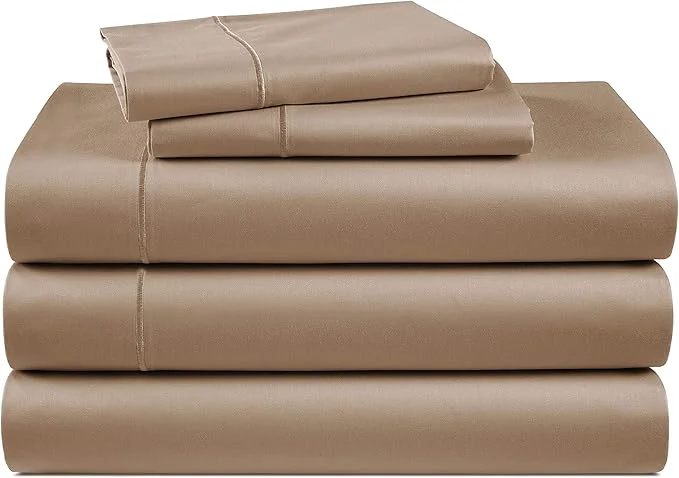 Pure LANE LINEN Egyptian Cotton Split King Sheets for Adjustable Beds- Soft amp Comfy Sateen Weave for Silky Finish Cool Breathable Eco Friendly Sustainably Produced Bedding- Taupe Refined