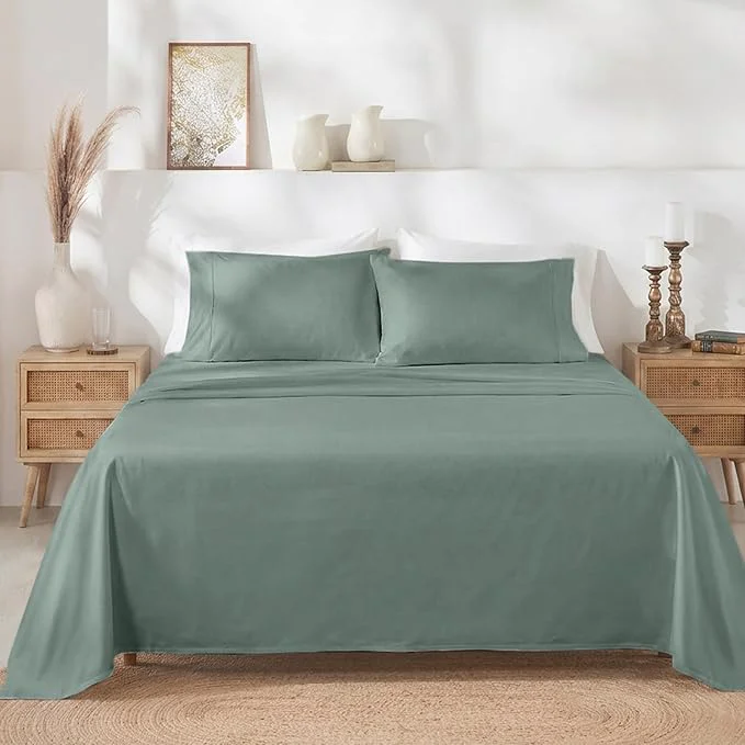 Outstanding California Design Den Full Size Bed Sheets Set – Soft 400 Thread Count Sateen Natural Cotton Sheets with Deep Pockets Breathable and Durable Bedding Set – Sage Green Official