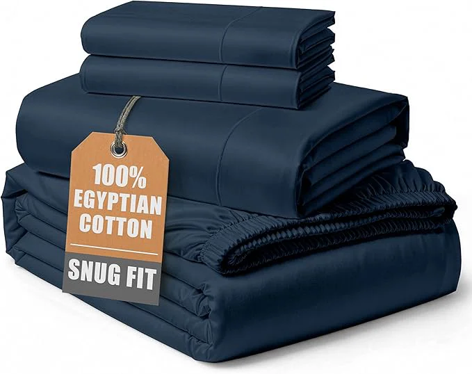 Efficient LANE LINEN Egyptian Cotton California King Sheets Set Soft amp Comfy No Pill Fade Resistant Oeko-Tex Cotton Sheets Cal King Size Set 15 quot deep Pokcet Sheets – Dark Denim Effective