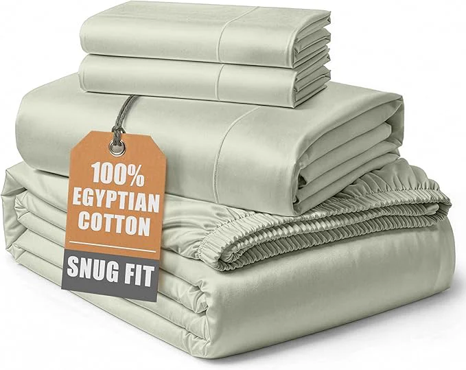 Authentic Egyptian Cotton King Size Sheets Set – Silky Sateen Weave for Winter Sleep Comfort Buttery Soft amp Durable Christmas Sheets King Size Snug Fit 15 quot Deep Pocket Hotel Comfort at Home – Mineral Crafted