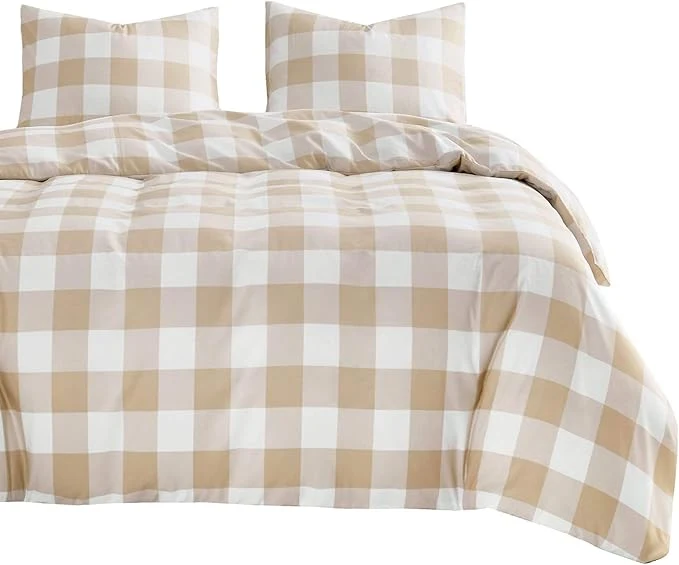 Easy-to-Use Wake In Cloud – Gingham Comforter Set Plaid Buffalo Check Checkered Cottagecore Cute Geometric Soft Lightweight Bedding 3 Pieces Beige Queen Size Genuine