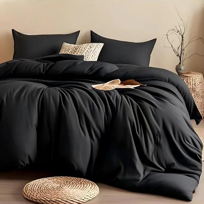 Safe SDIII 3PCS Black Twin Comforter Set with 2 Pillowcases Brushed Microfiber Black Comforter Twin Lightweight All Season Soft Bedding Hotel Luxury Enhanced