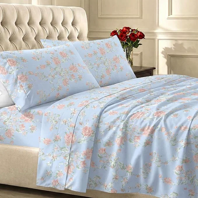 Advanced California Design Den California King Sheet Sets – 400 Thread Count Sateen Natural Cotton Sheets Set Deep Pocket and Durable Bedding – Antique Rose Prestigious