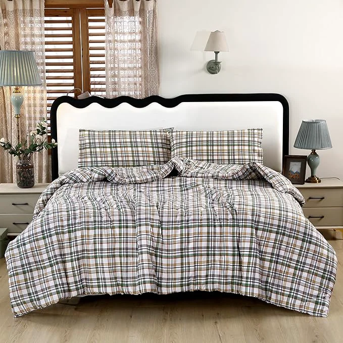 Carefully Designed SDIII 3PCS Green Gingham Comforter Set Twin Washed Microfiber Lightweight Green Gingham Bedding Twin Soft Farmhouse Shabby Chic Checkered Professional