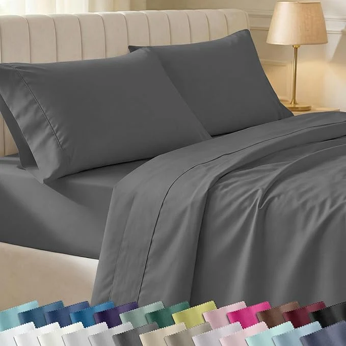 Trusted California Design Den California King Sheet Sets – Soft Cotton Sheets Soft Sateen Weave Deep Pockets and Durable Bedding Set – Grey Natural