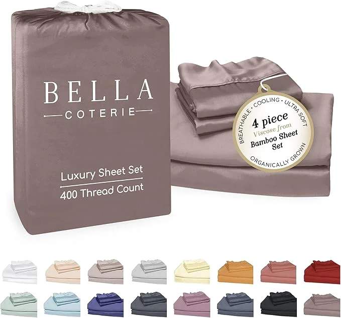 Modern Bella Coterie Luxury Bamboo Viscose Cal King Size Sheet Set Organically Grown Ultra Soft Cooling for Hot Sleepers 18 quot Deep Pocket Mocha Innovative