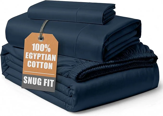 Innovative LANE LINEN Egyptian Cotton Bed Sheets – 3-Piece Twin XL Set Long Staple Bedding Sateen Weave Luxury Hotel Fits Upto 15 quot Mattress – Dark Denim Flexible