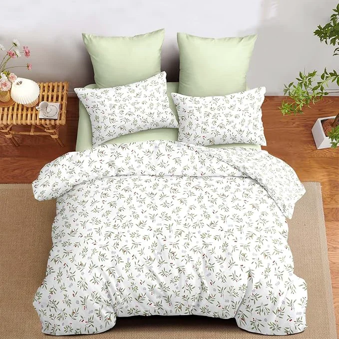 Specialty Nayoroom Floral Comforter Set Queen Size Green Botanical Leaf Spring Bedding Set 3 Pieces Soft Lightweight Aesthetic Garden Comforter for All Seasons Easy-to-Use