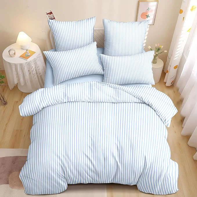 Fine Crafted Nayoroom Blue Striped Comforter Set Queen Size White Stripe Comforter 3 Pieces Girls Soft Lightweight Pinstripe Dorm Bedding Set for All Seasons Classic