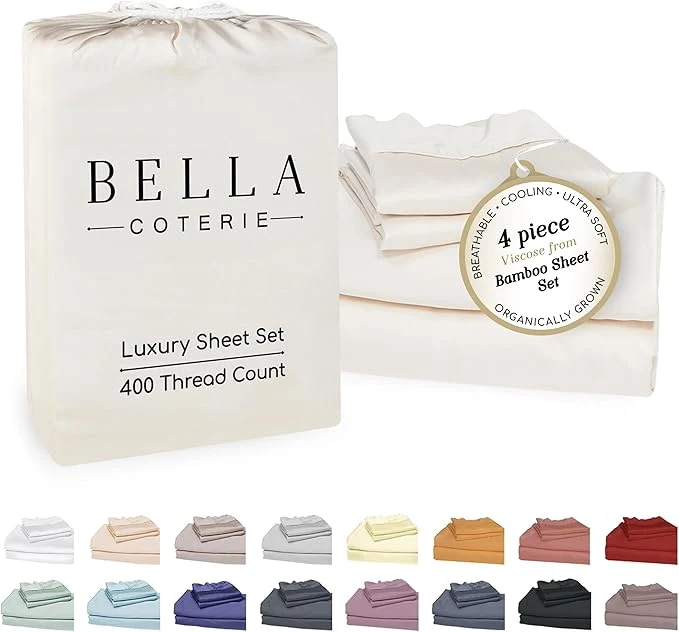 Fast Bella Coterie Luxury Bamboo Viscose Twin XL Size Sheet Set Organically Grown Ultra Soft Cooling for Hot Sleepers 18 quot Deep Pocket Vanilla Cream Exclusive