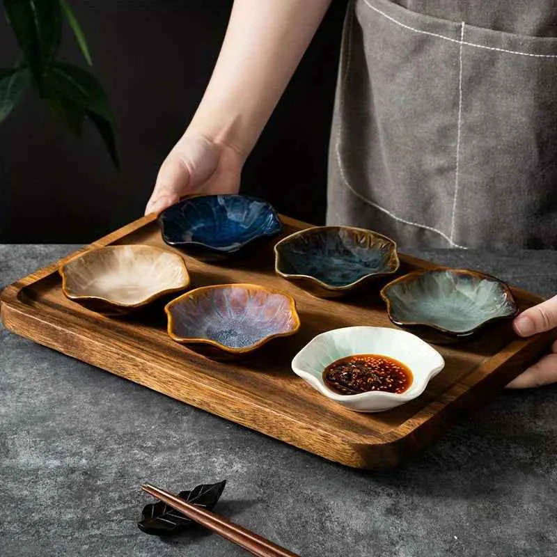 Environmentally Friendly Ceramic 6 Piece Sauce Dish Set for Serving Condiments Artisan