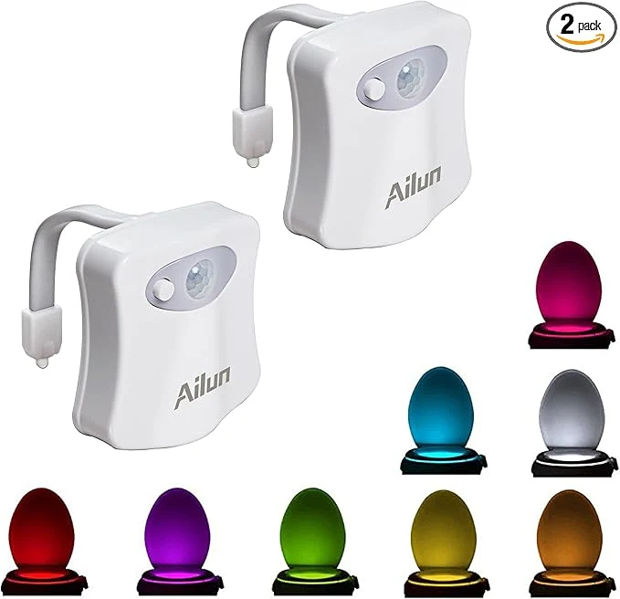 Flexible Toilet Night Light 2Pack by Ailun Motion Sensor Activated LED Light 8 Colors Reliable