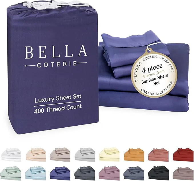 Exceptional Bella Coterie Luxury Bamboo Viscose Full Size Sheet Set Organically Grown Ultra Soft Cooling for Hot Sleepers 18 quot Deep Pocket Twilight Blue Minimalist