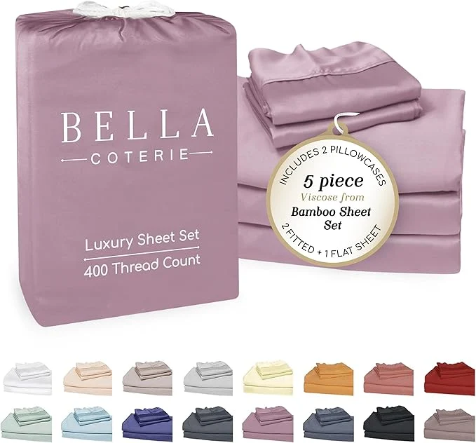 Minimalist Bella Coterie Luxury Bamboo Viscose Split King Size Sheet Set 2 Fitted Sheets for Sleep Number amp Adjustable Beds Organically Grown Cooling amp Ultra Soft 18 Deep Pocket Lilac Smooth
