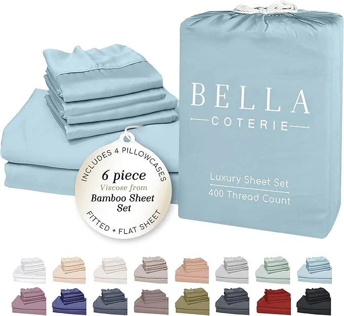 Fashionable Bella Coterie 6 Piece Luxury Bamboo Viscose California King Size Sheet Set Organically Grown Cooling for Hot Sleepers 18 quot Deep Pocket Soft amp Hypoallergenic 4 Pillowcases Coastal Blue Lightweight