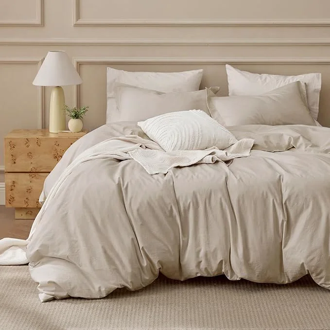 Sophisticated Bedsure Washed Cotton Duvet Cover Twin – Oatmeal Minimalist Bedding Set Linen Like – PureWoven Plain Simple amp Soft Comforter Cover for All Seasons Oatmeal Twin 68 quot x90 quot Breathable