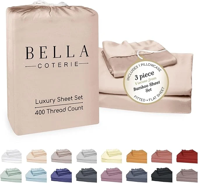 Specialty Bella Coterie Luxury Bamboo Viscose Twin XL Size Sheet Set Organically Grown Ultra Soft Cooling for Hot Sleepers 18 quot Deep Pocket Dusty Rose
