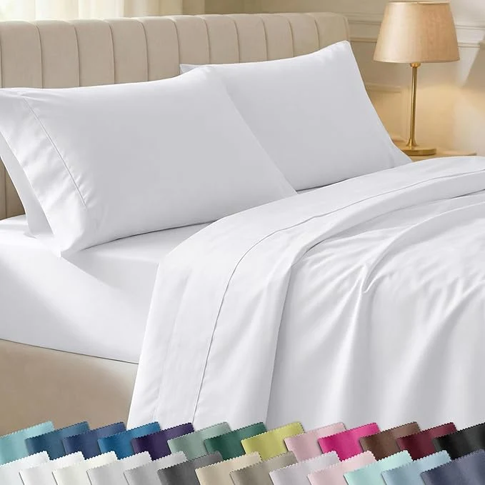 Original California Design Den Natural Cotton Sheets Queen Size Bed Set – Soft 400 Thread Count Sateen Queen Sheets Deep Pockets with All Around Elastic for a Snug Fit Durable Bedding – White Smart