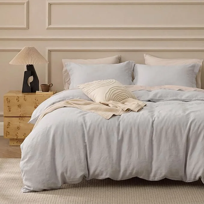 Traditional Bedsure Washed Cotton Duvet Cover King – Light Grey Minimalist Bedding Set Linen Like – PureWoven Plain Simple amp Soft Comforter Cover for All Seasons King 104 quot x90 quot Prestigious