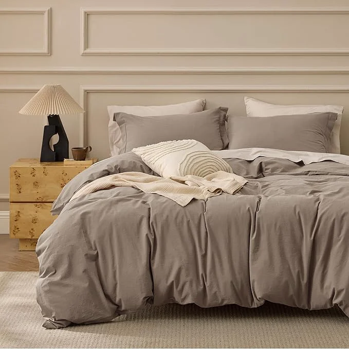 Bedsure Washed Cotton Duvet Cover Queen Size – Light Brown Minimalist Bedding Set Linen Like – PureWoven Plain Simple amp Soft Comforter Cover 3-Piece 3 Pieces Light Brown Queen 90 quot x90 quot Next-Generation