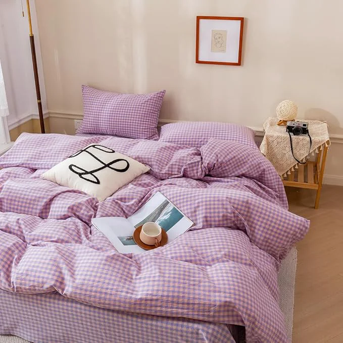 Flexible EAVD Purple Gingham Comforter Set Twin XL Soft Mini Checkered Plaid Bedding Set with 2 Pillowcases Modern Reversible Gingham Bedding Set for Boy Women Men Farmhouse Plaid Comforter Set for All-Season Top-Quality