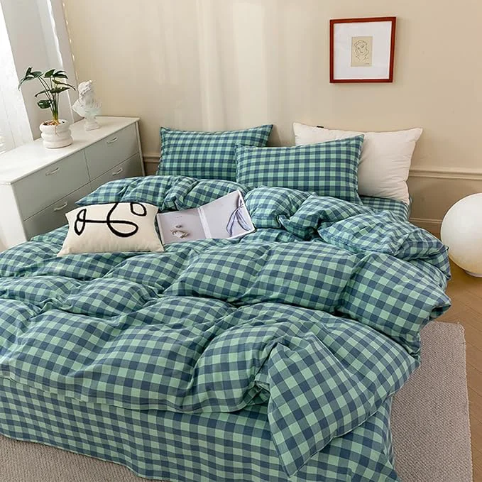 Comfortable EAVD Green Gingham Comforter Set Twin XL Soft Fluffy 3-Piece Modern Green Grid Checkered Plaid Bedding Set with 2 Pillowcases for Boys Women Men Farmhouse Geometric Comforter Set for All-Season Relaxed