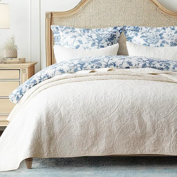 Casual EVERGRACE Cotton Paisley Quilt Set King Size 3 Piece Set – Prewashed Lightweight Bedspread with 2 Shams Soft amp Breathable Matelasse Coverlet for All-Season Comfort Ivory Cream Artisan