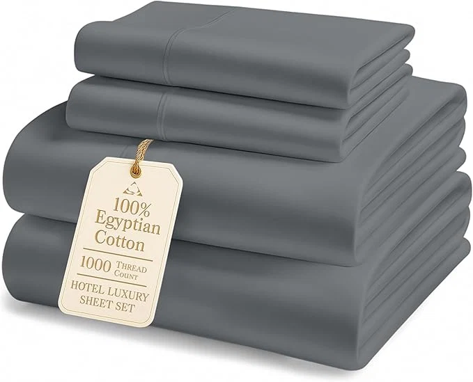 High-Performance Egyptian Cotton King Sheet Set – Premium 1000 Thread Count Naturally Cooling amp Breathable King Sheets Long-Staple Cotton for Lasting Softness Snug Fit 15 quot Deep Pocket Fitted -Charcoal Premium Material