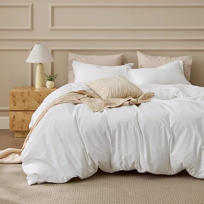 Advanced Bedsure Washed Cotton Duvet Cover Full Size – Natural White Minimalist Bedding Set Linen Like – PureWoven Plain Simple amp Soft Comforter Cover for All Seasons Natural White Full 80 quot x90 quot Sustainable