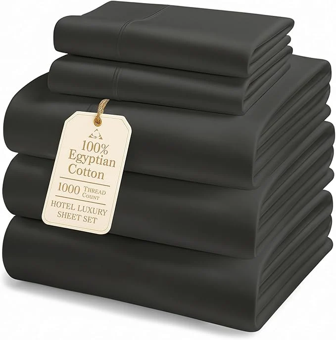 Trendy LANE LINEN 1000TC Egyptian Cotton Split King Bed Sheets for Adjustable Beds – Fully Elasticized Reinforced Seams Extra Deep Pocket Split King Sheet No Pill Fade Resistant Sheets- Black World-Class
