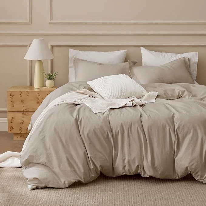 Advanced Bedsure Washed Cotton Duvet Cover Oversized Queen – Frosted Almond Minimalist Bedding Set Linen Like – PureWoven Plain Simple amp Soft Duvet Cover 3-Piece Frosted Almond Oversized Queen 98 quot x98 quot Innovative
