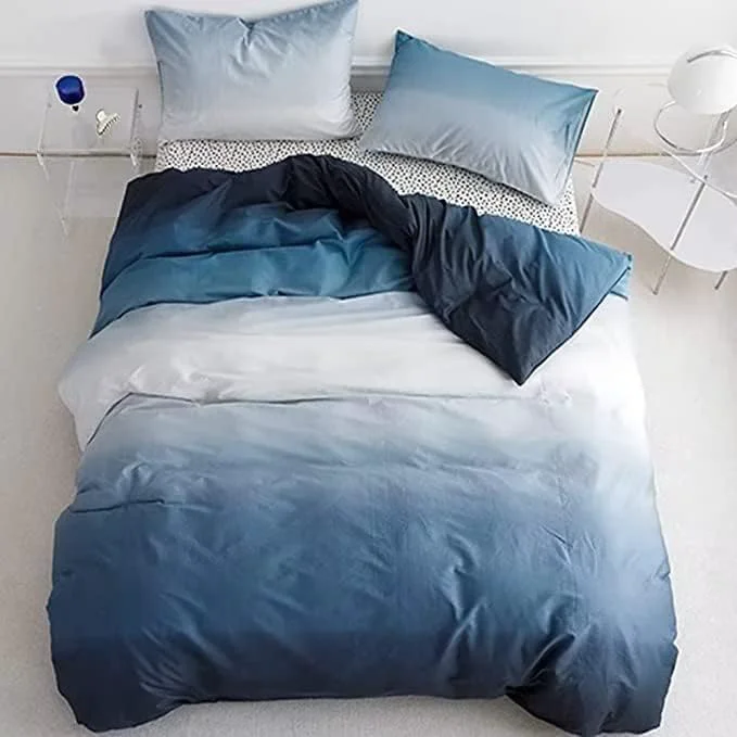 Professional Houseri Gradient Blue and White Comforter Set – Full Size Lake Blue Bedding for Teen Boys and Girls – Soft Comfy Dorm Bedding Official