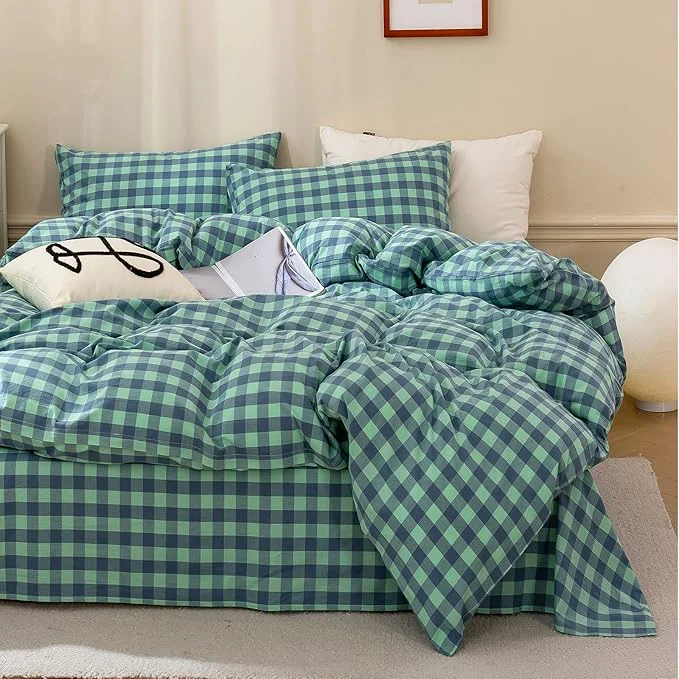Certified HighBuy Turquoise Gingham Comforter Set Queen Size Farmhouse Modern Blue Plaid Checkered Comforter Set Grid Bedding Sets Soft Fluffy 3 Pieces Gingham Bed Comforter with 2 Pillowcases Crafted