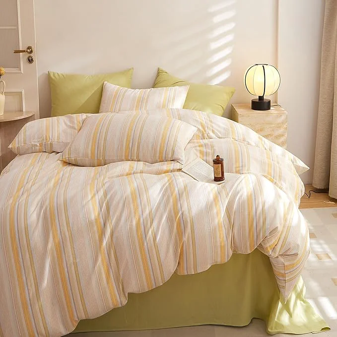 Smart HighBuy Striped Comforter Set Twin XL Yellow Striped Comforter Teen Boys Lightweight Soft Bedding Sets Vintage Stripes Pattern Comforter Set 3 Pieces Fluffy Bedding with 2 Pillowcases Premium Material
