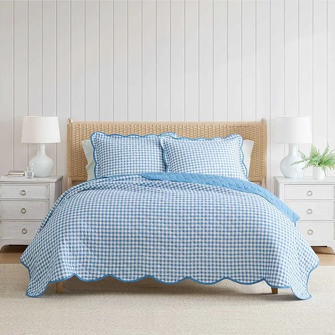 Selected Martha Stewart – Twin Quilt Set Soft amp Breathable Bedding with a Lightweight Feel for Year Round Comfort 2 Piece Bed Set with Matching Pillowcase Olivia Gingham Blue Effective