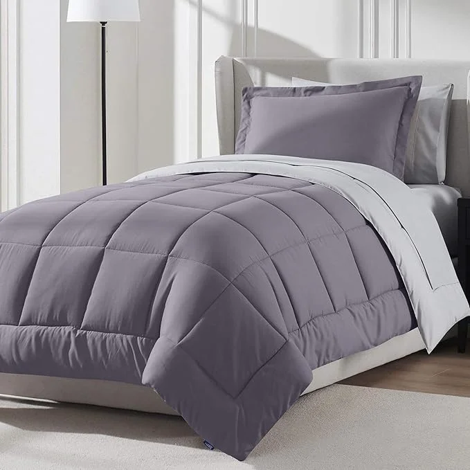 Durable Nestl 5 Piece Twin XL Comforter Set – Grayish Purple Reversible Bed in a Bag – Complete Twin XL Size Bedding Set with Sheets Pillowcase and Sham Contemporary