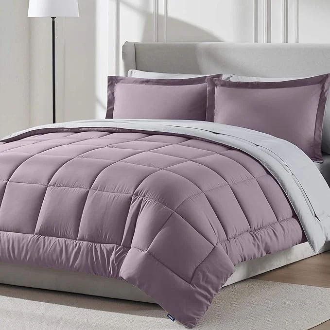 Elegant Nestl 7 Piece Queen Comforter Set – Dusty Purple Reversible Bed in a Bag – Complete Queen Size Bedding Set with Sheets Pillowcases and Shams Practical
